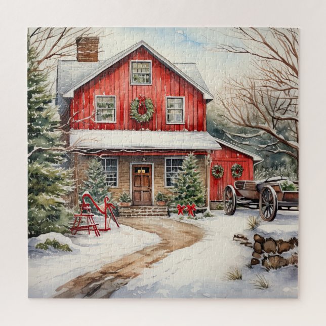 Puzzle Campagne Red Grange En Hiver (Vertical)