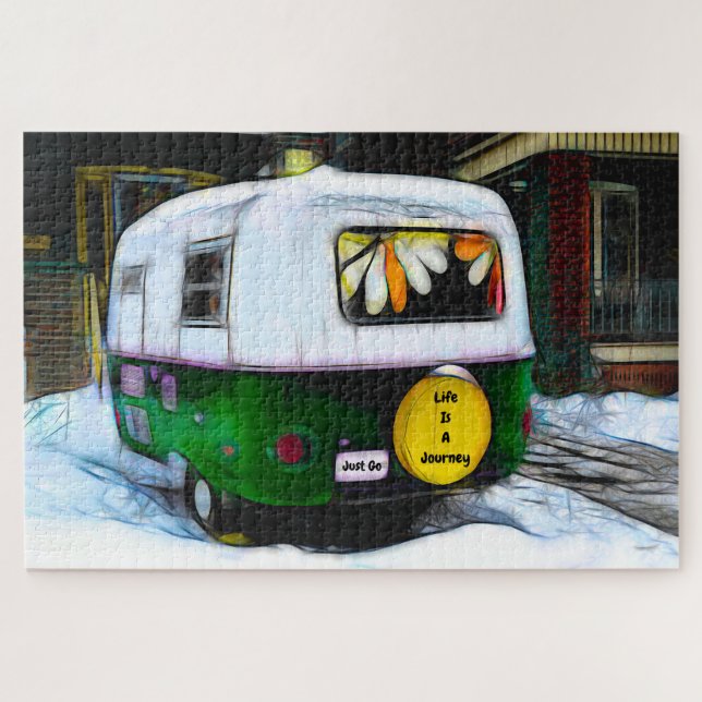 Puzzle Camper Retro Hippie Life Est Un Voyage Juste Aller (Horizontal)