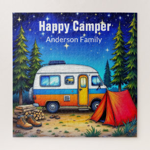 Puzzle Camping Campervan Bleu Aquarelle verte