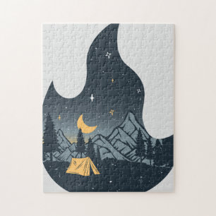 Puzzle Camping cool Camper Feu de Campement Sous Les Mont