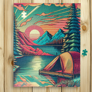 Puzzle Camping rose vintage et Turquoise Thème