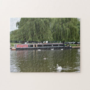 Puzzle Canal Boat and Swans on the River Avon England UK