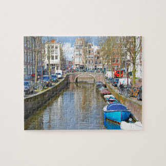 Puzzle Canal d'Amsterdam avec des bateaux