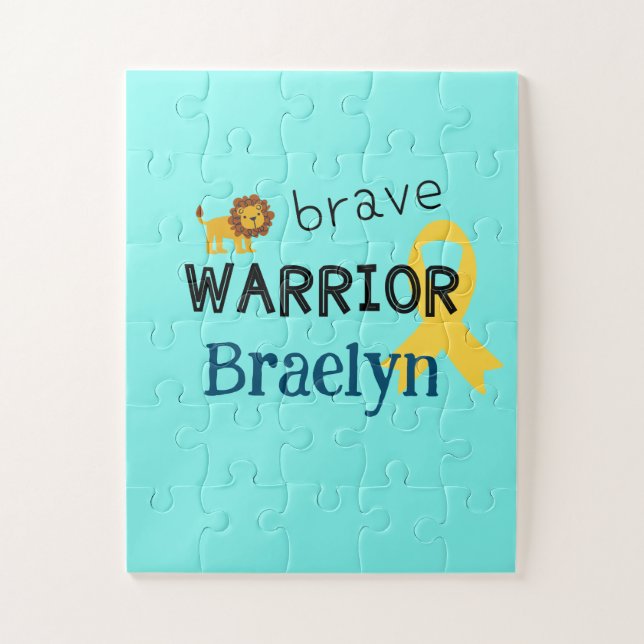 Puzzle cancer de l'enfance.brave guerrier.Nom personnalis (Vertical)