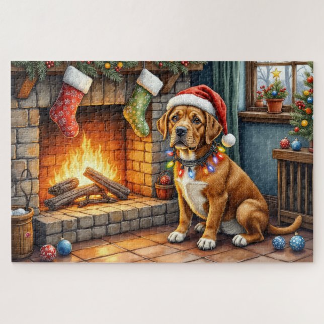 Puzzle Cane Corso Fireplace with Christmas Lights (Horizontal)