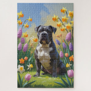 Puzzle Canne Corso Chien Fleurs de printemps Peinture