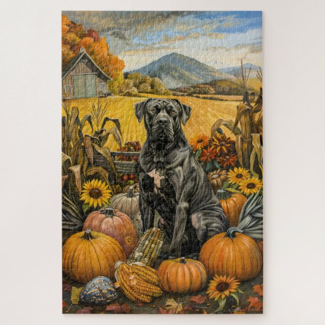 Puzzle Canne Corso Chien Moisson Automne Thankgiving (Vertical)