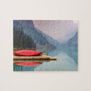 Puzzle Canoë rouge sur l'art tranquille de région sauvage