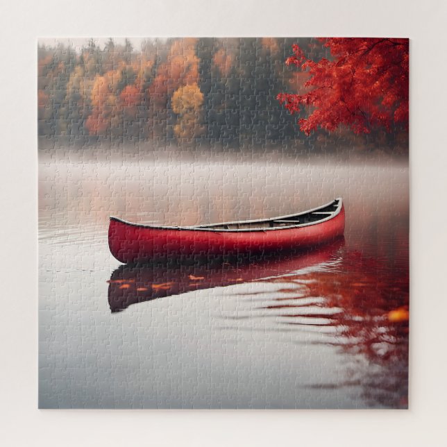 Puzzle Canot Rouge Sur Le Lac D'Automne (Vertical)
