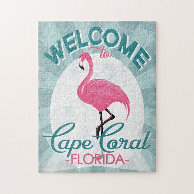 Puzzle Cape Coral Florida Flamant rose rose Retro (Vertical)