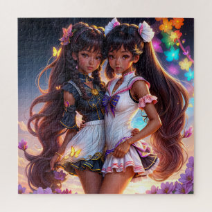Puzzle Caractères de fille d'Anime à peau foncée