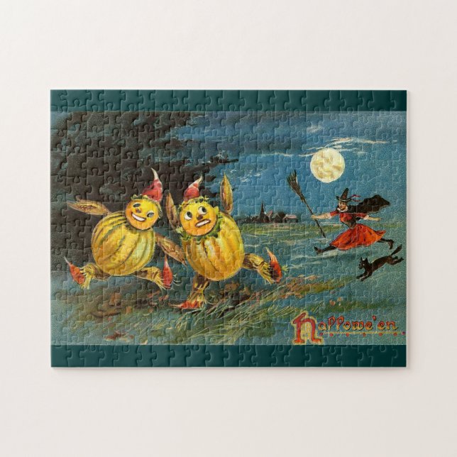 Puzzle Caractères et sorcière de citrouille de Halloween (Horizontal)