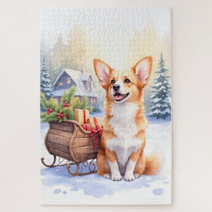 Puzzle Cardigan Welsh Corgi Traîneau de Fête Art de Noël