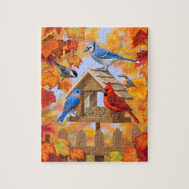 Puzzle Cardinal du poulet bleu - Alimentation d'oiseaux d (Vertical)