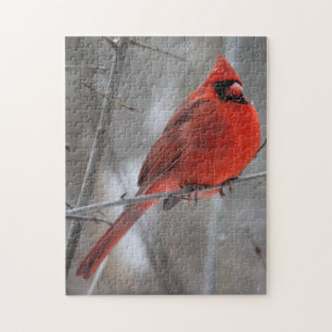 Puzzle Cardinal roux brillant en neige hivernale