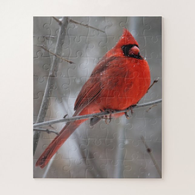 Puzzle Cardinal roux brillant en neige hivernale (Vertical)
