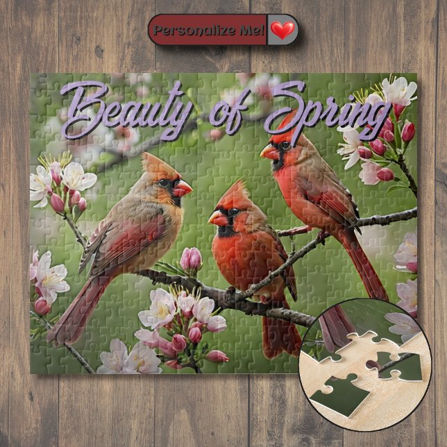Puzzle Cardinaux de printemps personnalisables (Customizable Spring Cardinals Jigsaw Puzzle)