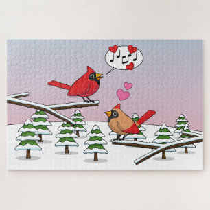 Puzzle Cardinaux du Nord Rouge mignonne Amour Paysage hiv