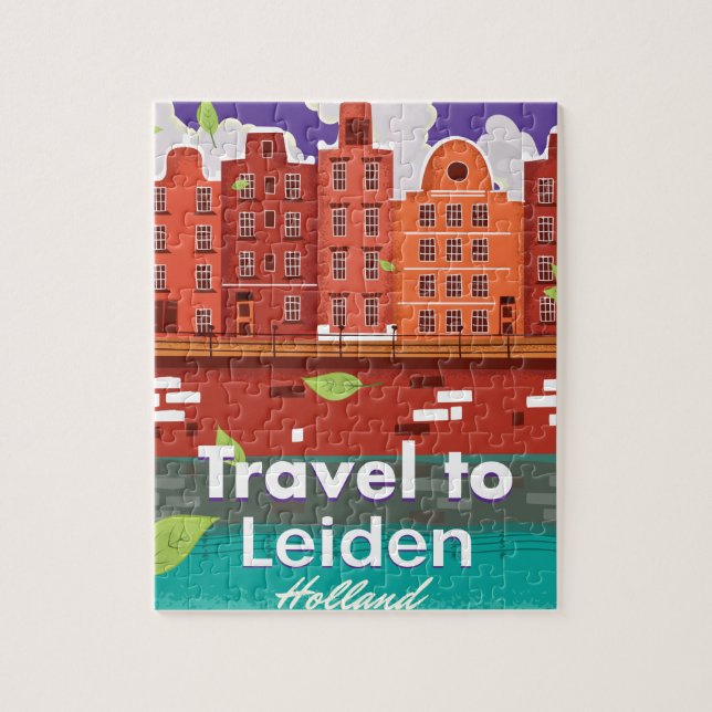Puzzle Caricature de voyage à Leiden Holland (Vertical)