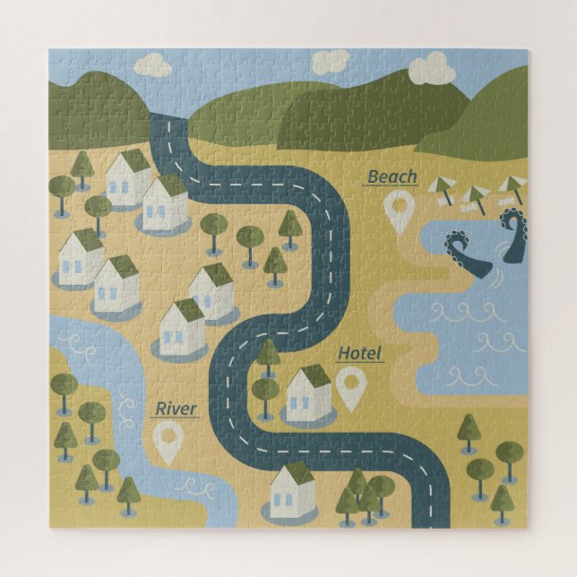 Puzzle Caricature élégante paysage carte de voyage (Vertical)