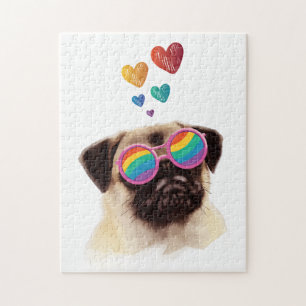 Puzzle Carlin Chien avec Coeurs Saint-Valentin