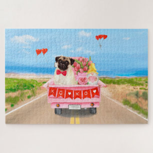 Puzzle Carlin Chien Saint-Valentin Coeurs de camion