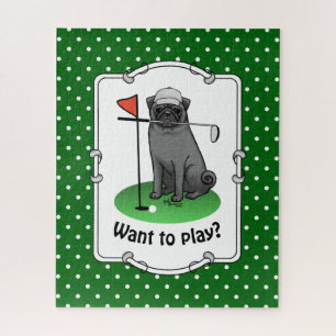 Puzzle Carlin de golf Jouer Golf (noir) mignon chien drôl
