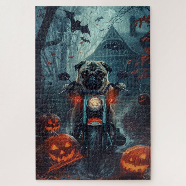 Puzzle Carlin équitation moto Halloween effroi (Vertical)