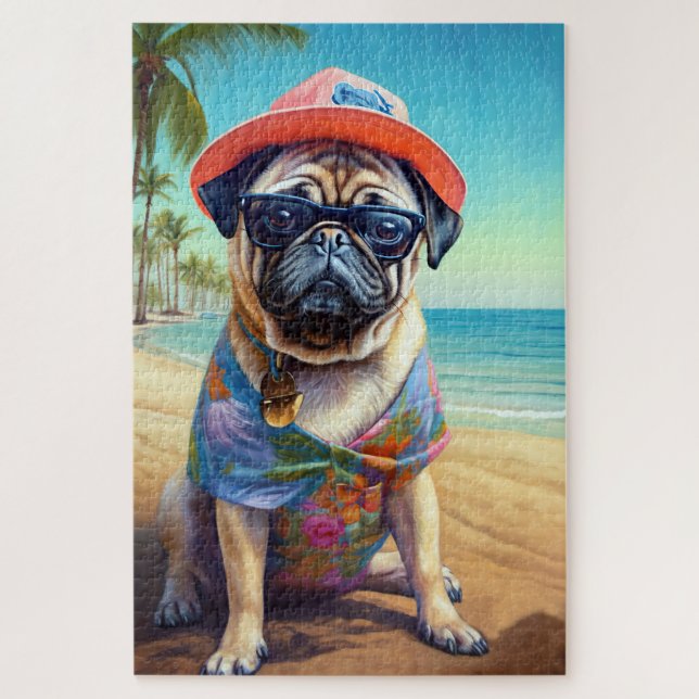 Puzzle Carlin sur la plage, cadeau d'été pour amoureux de (Vertical)