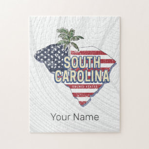 Puzzle Caroline du Sud États-Unis Carte Retro Vintage USA