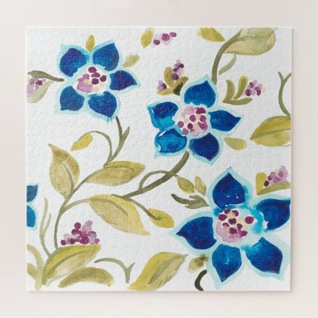 Puzzle Carreaux floraux de l'abbaye - Flores bleues (Horizontal)