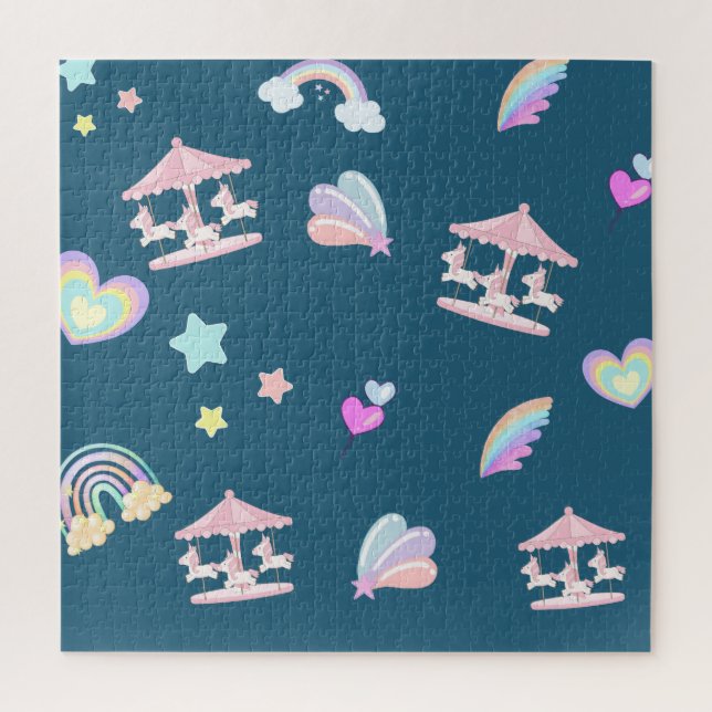 Puzzle Carrousel arc-en-ciel magique Unicorn anniversaire (Vertical)