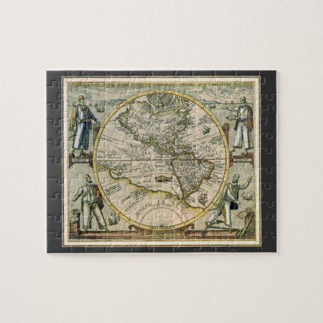 Puzzle Carte antique, 1596, America Sive Novus Orbis (Horizontal)