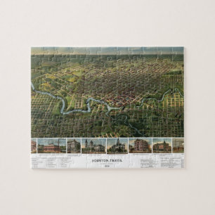 Puzzle Carte antique de Houston, Texas avec la rivière Bu