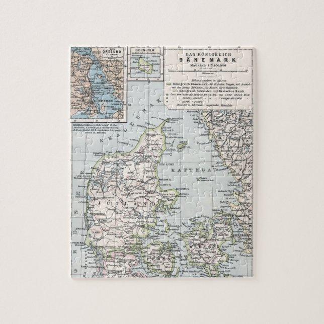 Puzzle Carte antique du Danemark, Danmark en danois, 1905 (Vertical)