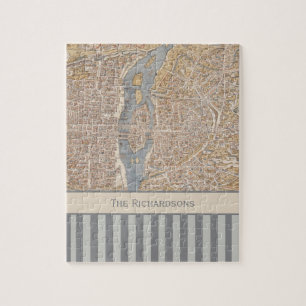 Puzzle Carte antique vintage rayée personnalisée de Par