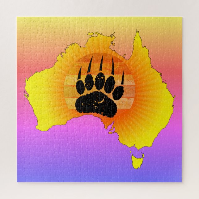 Puzzle Carte Australie Sunny Ours Avec Sunset Rétro (Vertical)