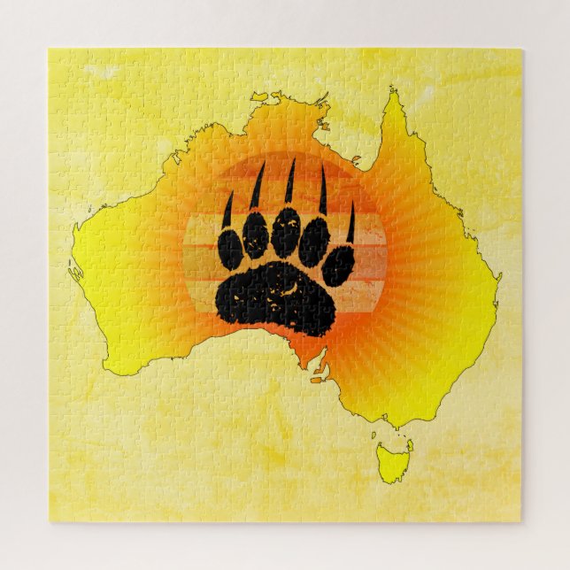 Puzzle Carte Australie Sunny Ours Avec Sunset Rétro (Vertical)