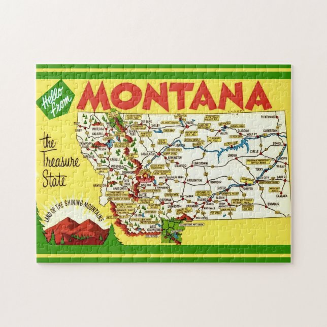 Puzzle Carte colorée du Montana 11x14 (Horizontal)