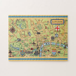 Puzzle Carte colorée illustrée de Londres Angleterre