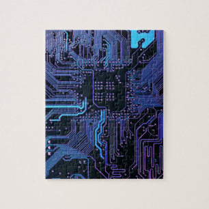 Puzzle Carte cool de circuit d'ordinateur bleu