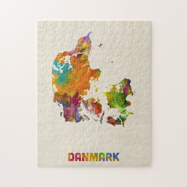 Puzzle Carte d'aquarelle du Danemark (Vertical)