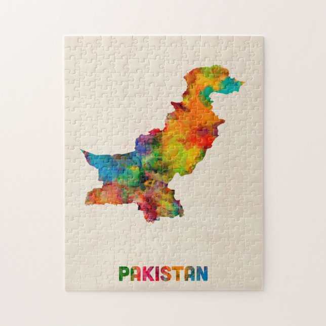 Puzzle Carte d'aquarelle du Pakistan (Vertical)