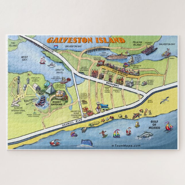Puzzle Carte de bande dessinée de Galveston le Texas (Horizontal)