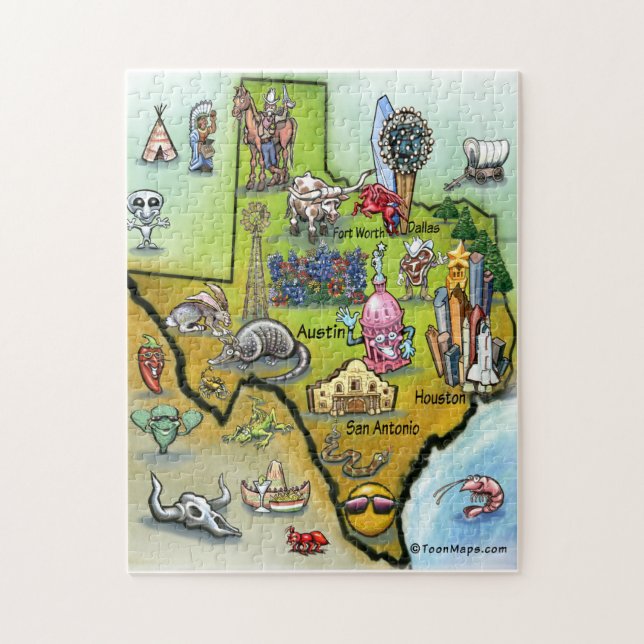 Puzzle Carte de bande dessinée du Texas (Vertical)