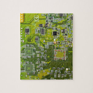 Puzzle Carte de circuit Geek d'ordinateur vert clair