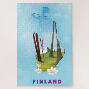 Puzzle Carte de Finlande Affiche de voyage illustrée