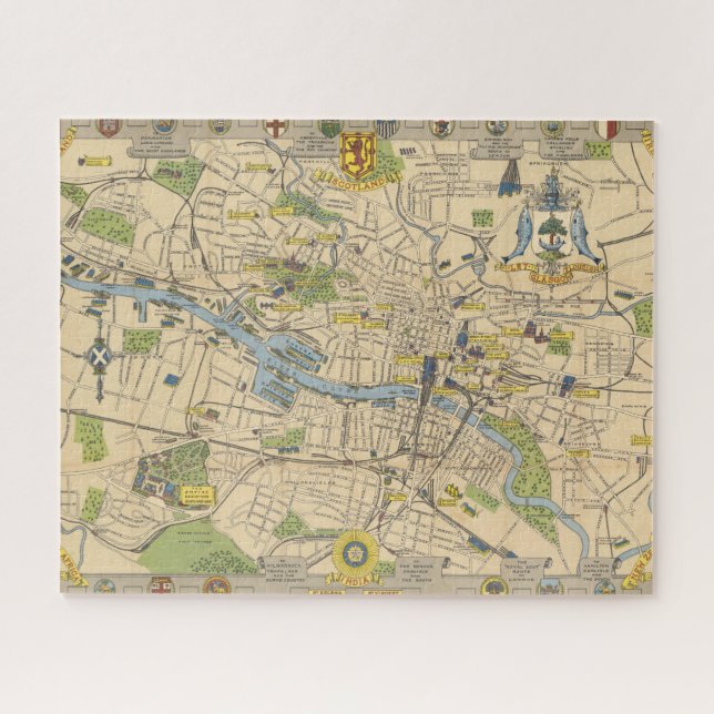 Puzzle Carte de Glasgow, Angleterre (Horizontal)