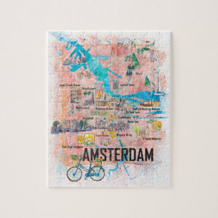 Puzzle Carte de la ville d'Amsterdam Pays-Bas idéale