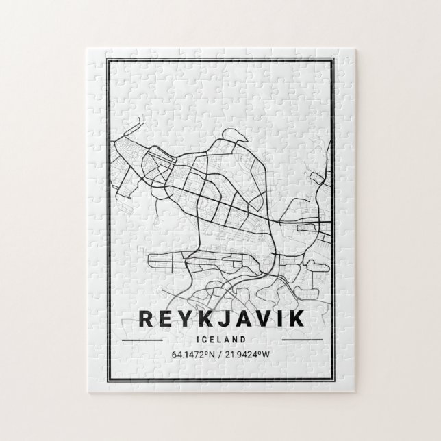 Puzzle Carte de la ville de Reykjavik | Art minimaliste d (Vertical)